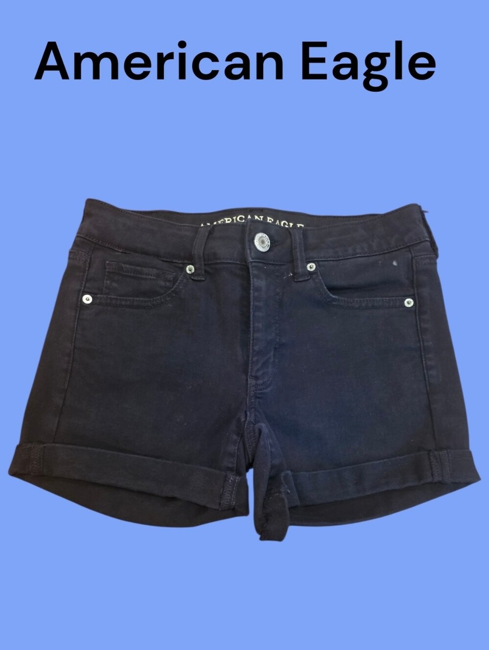 $10SALE American Eagle Outfitters Black Cuffed Denim Shorts.  Size 8.